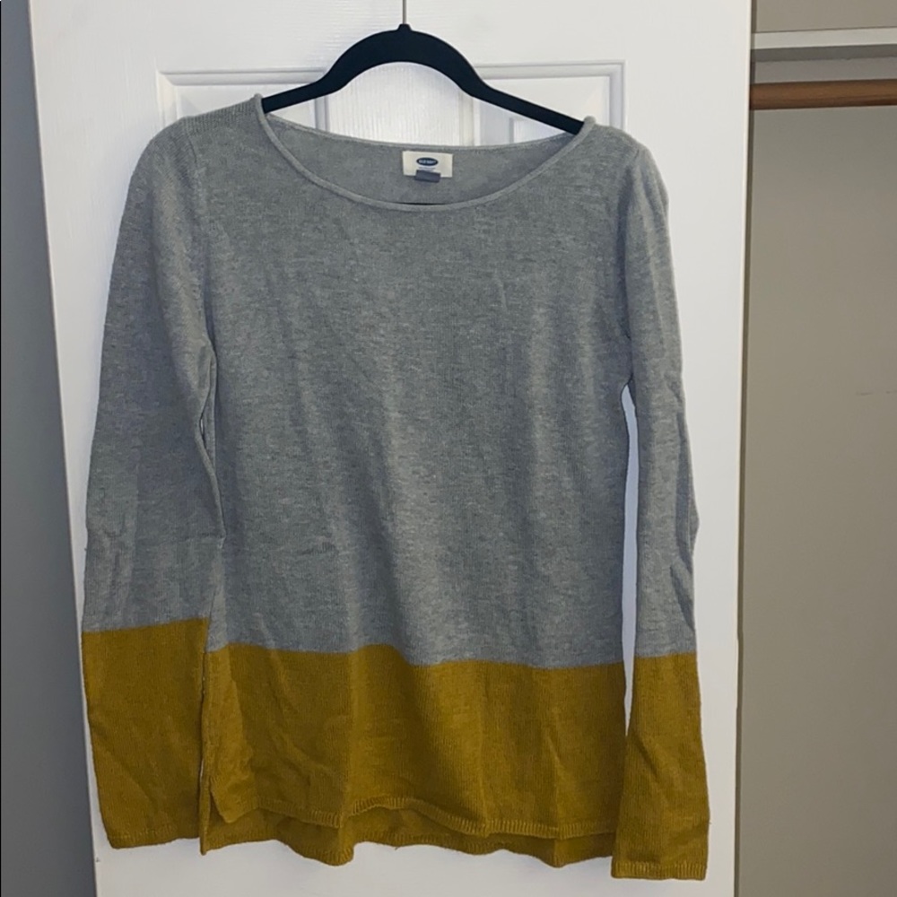 Yellow and grey color blocked sweater